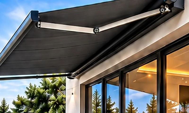 Modern villa terasında motorlu mafsallı tente